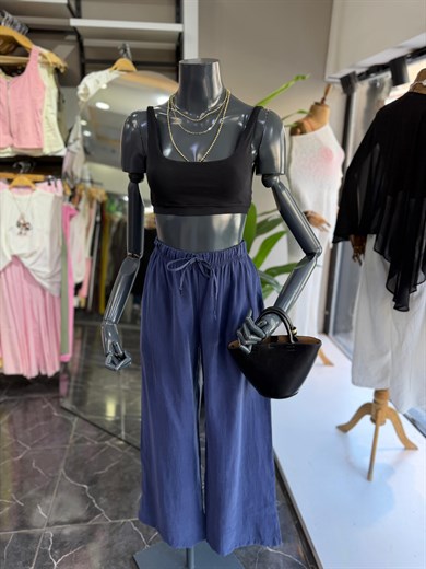 Lacivert Tencel Cupra Pantolon