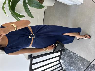 Lacivert Tokalı Elbise