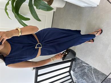 Lacivert Tokalı Elbise