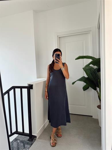 Lacivert U Yaka Modal Kumaş Elbise