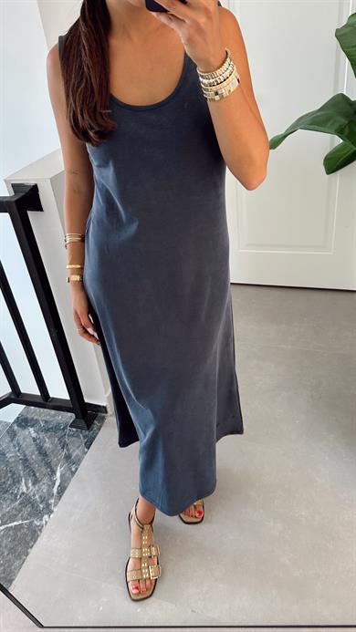 Lacivert U Yaka Modal Kumaş Elbise