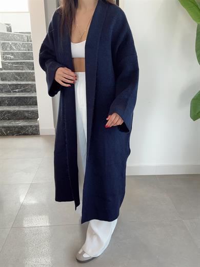 Lacivert Uzun Salaş Maxi Triko Hırka