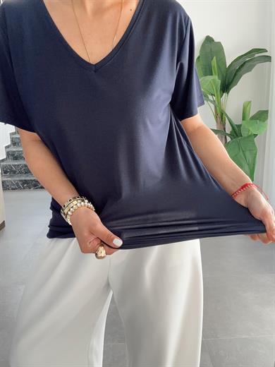 Lacivert V Yaka Modal Tişört