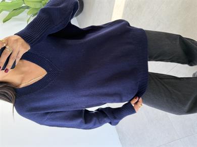 Marla Lacivert V Yaka Oversize Triko Kazak