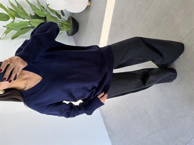 Marla Lacivert V Yaka Oversize Triko Kazak