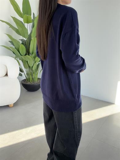 Marla Lacivert V Yaka Oversize Triko Kazak