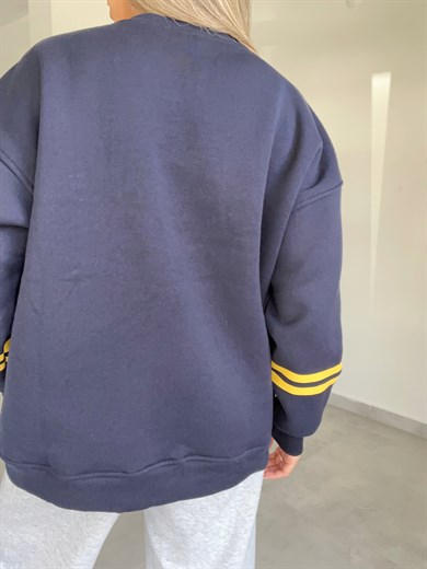 Lacivert Yazılı İçi Şardonlu Sweatshirt