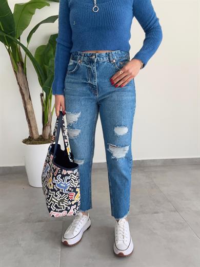 Lazer Kesim Mom Jean