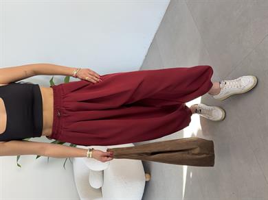 Ledia Bordo Dabıl Pileli Paçası Lastikli Pantolon