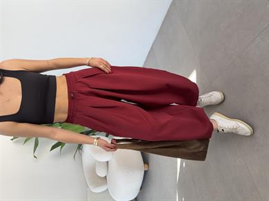 Ledia Bordo Dabıl Pileli Paçası Lastikli Pantolon