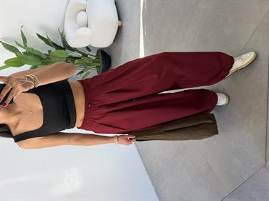 Ledia Bordo Dabıl Pileli Paçası Lastikli Pantolon