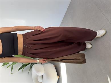 Ledia Kahve Dabıl Pileli Paçası Lastikli Pantolon