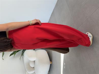 Ledia Kırmızı Dabıl Pileli Paçası Lastikli Pantolon