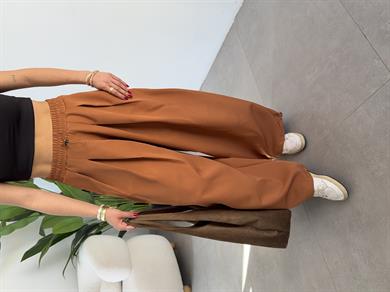 Ledia Kremit Dabıl Pileli Paçası Lastikli Pantolon