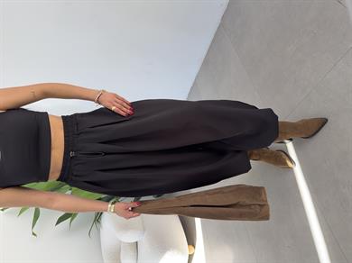 Ledia Siyah Dabıl Pileli Paçası Lastikli Pantolon