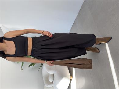 Ledia Siyah Dabıl Pileli Paçası Lastikli Pantolon