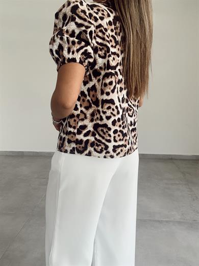 Leopar Balon Kol Önü Bağlamalı Bluz