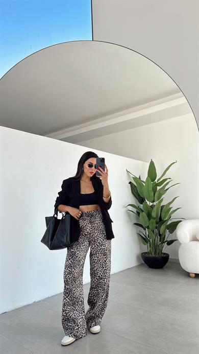 Leopar Bol Paça Pantolon