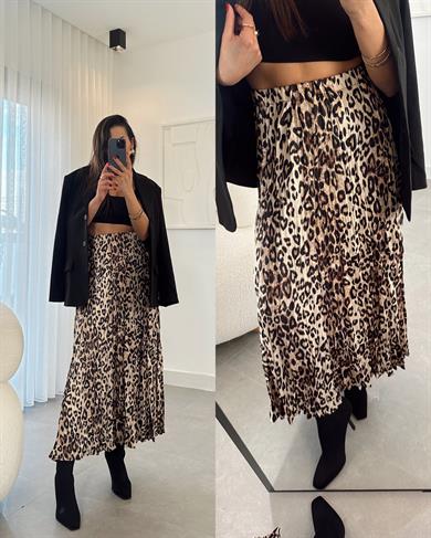 Leopar Desen Beli Lastikli Etek
