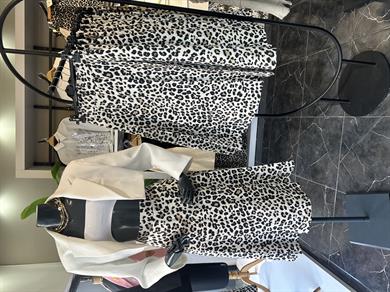Leopar Desen Midi Boy Pileli Etek