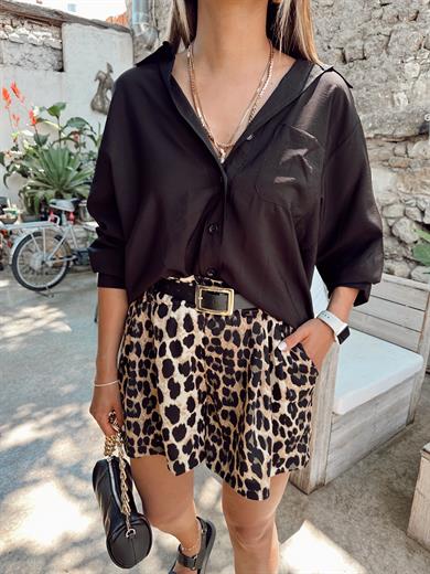 Leopar Desen Şort