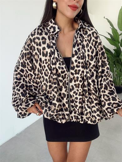 Leopar Desenli Balon Kol Ceket
