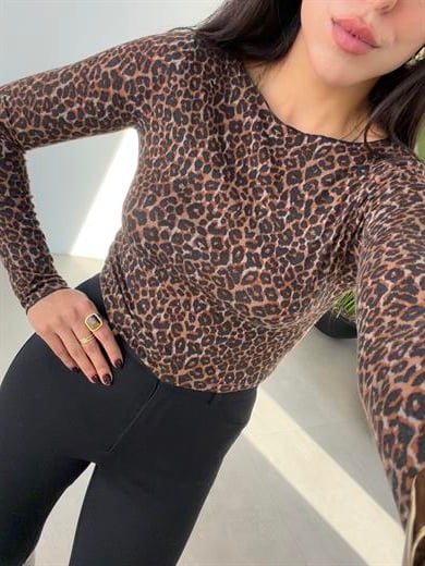 Leopar Desenli Kaşmir Bluz