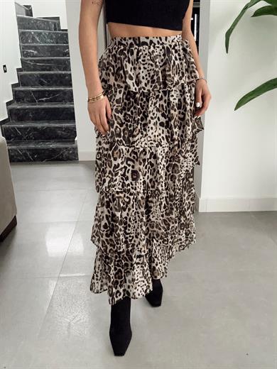Leopar Desenli Katlı Maxi Etek