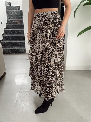 Leopar Desenli Katlı Maxi Etek