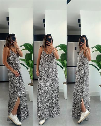 Leopar Desenli Keten Elbise
