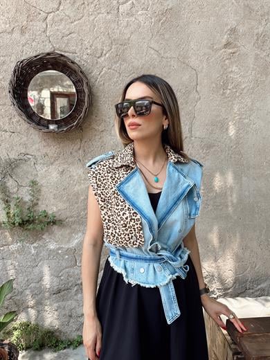 Leopar Desenli Kot Yelek