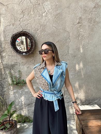 Leopar Desenli Kot Yelek