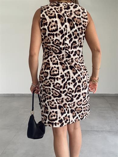 Leopar Desenli Mini Elbise