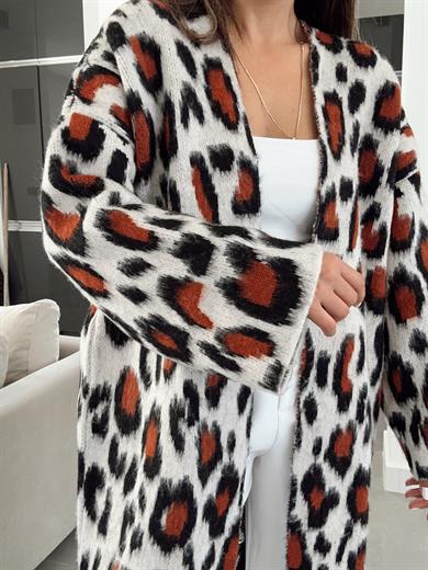 Leopar Desenli Uzun Hırka