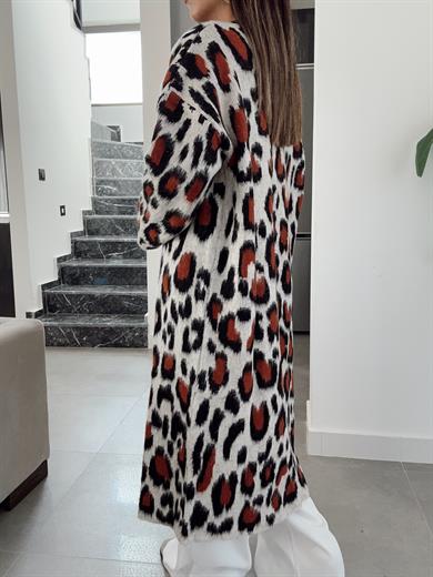 Leopar Desenli Uzun Hırka