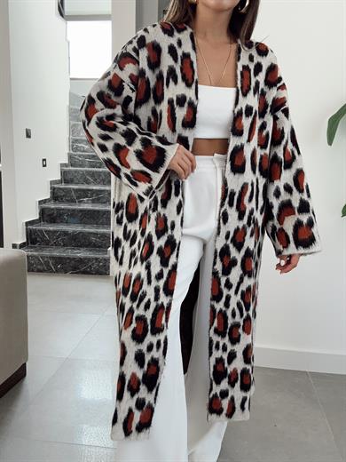Leopar Desenli Uzun Hırka