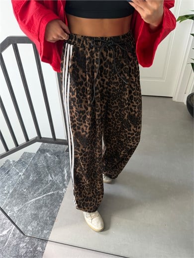 Leopar Paça Bağlamalı Pantolon