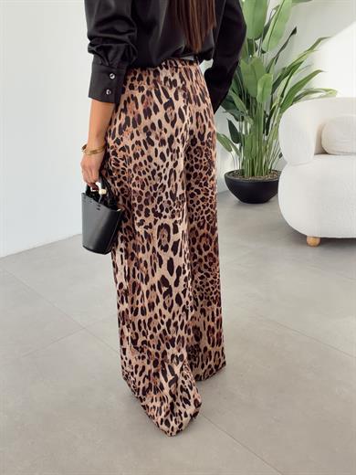 Leopar Saten Kemerli Palazzo Pantolon