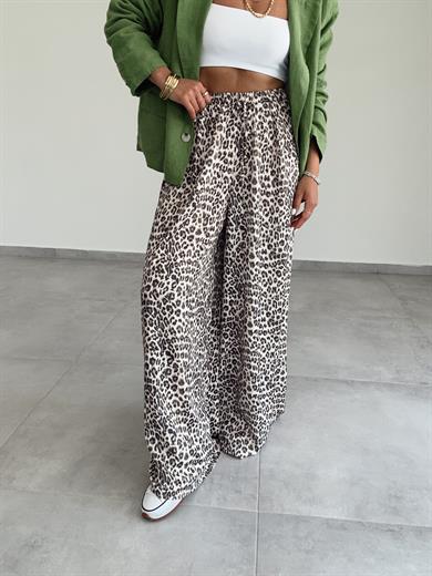 Leopar Saten Pantolon