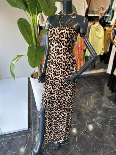 Leopar Straplez Uzun Elbise
