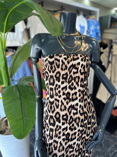 Leopar Straplez Uzun Elbise