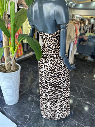 Leopar Straplez Uzun Elbise