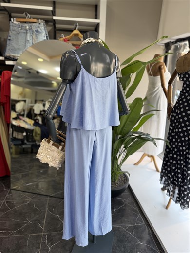 Levure Mavi Beli Lastikli Su Taşı Detaylı Pantolon