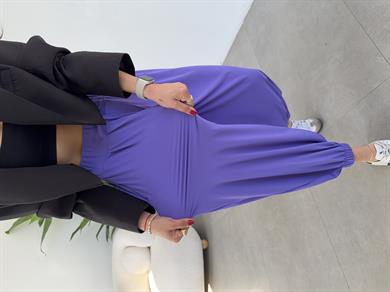 Lila Likralı Kemerli Şalvar Pantolon