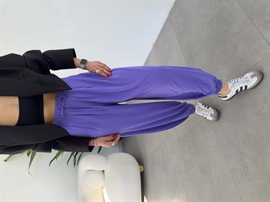 Lila Likralı Kemerli Şalvar Pantolon