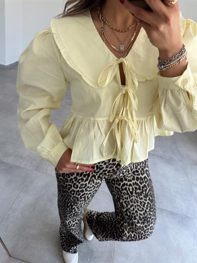 Limon Sarısı Bebe Yaka Bağlamalı Gömlek