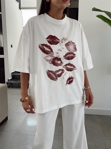 Lips Beyaz Oversize Tshirt