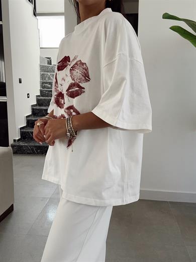 Lips Beyaz Oversize Tshirt