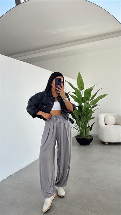 Liya Gri Modal Kumaş Tasarım Şalvar