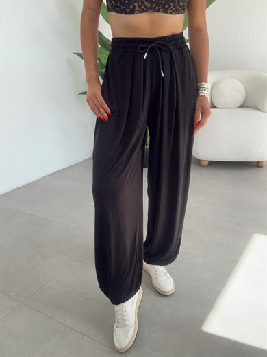 Liya Siyah Modal Kumaş Tasarım Şalvar